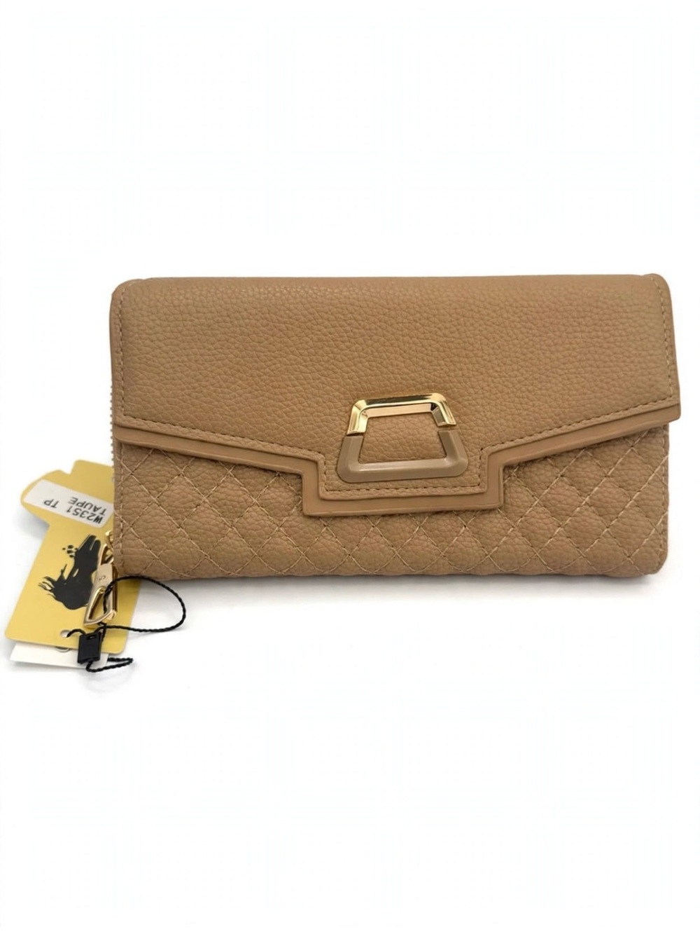 Tan Quilted Leather Wallet with Gold Accent